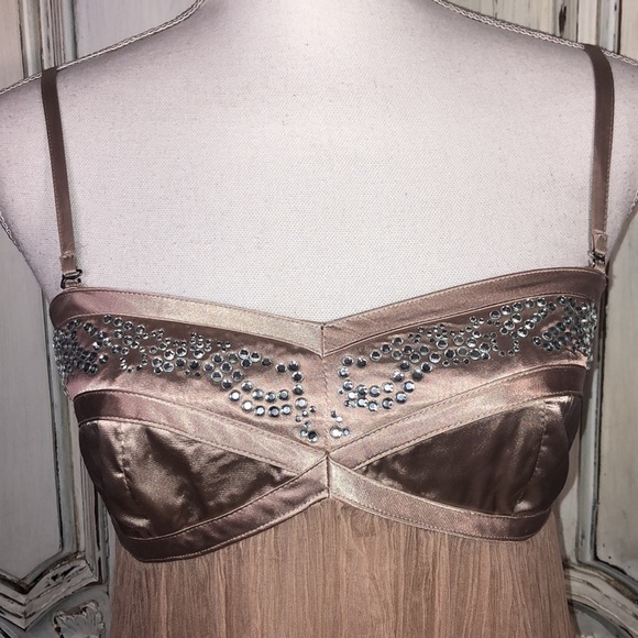 Miss Me Collection Blush and Rhinestone Accented Spaghetti Strap Silk Dress - Picture 4 of 12